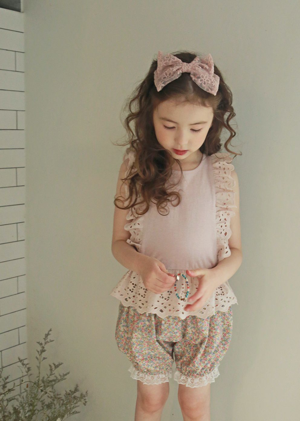 韓國 PuellaFLO - 刺繡花朵雙層蝴蝶結髮箍-鵝黃