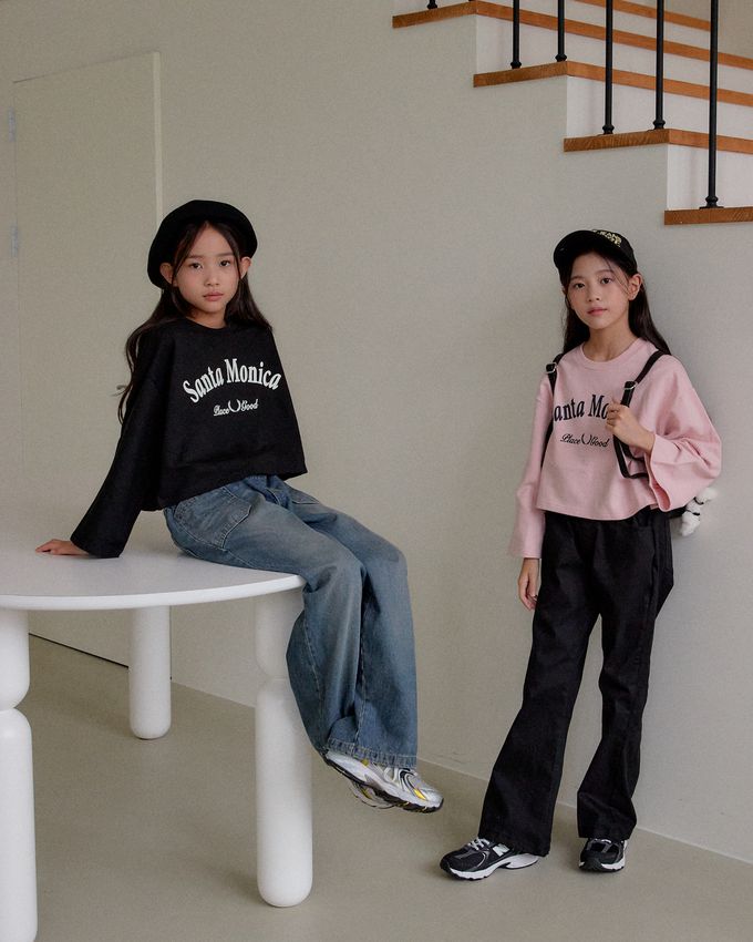 韓國 sm2 - 美式文字印長寬袖短版上衣-黑