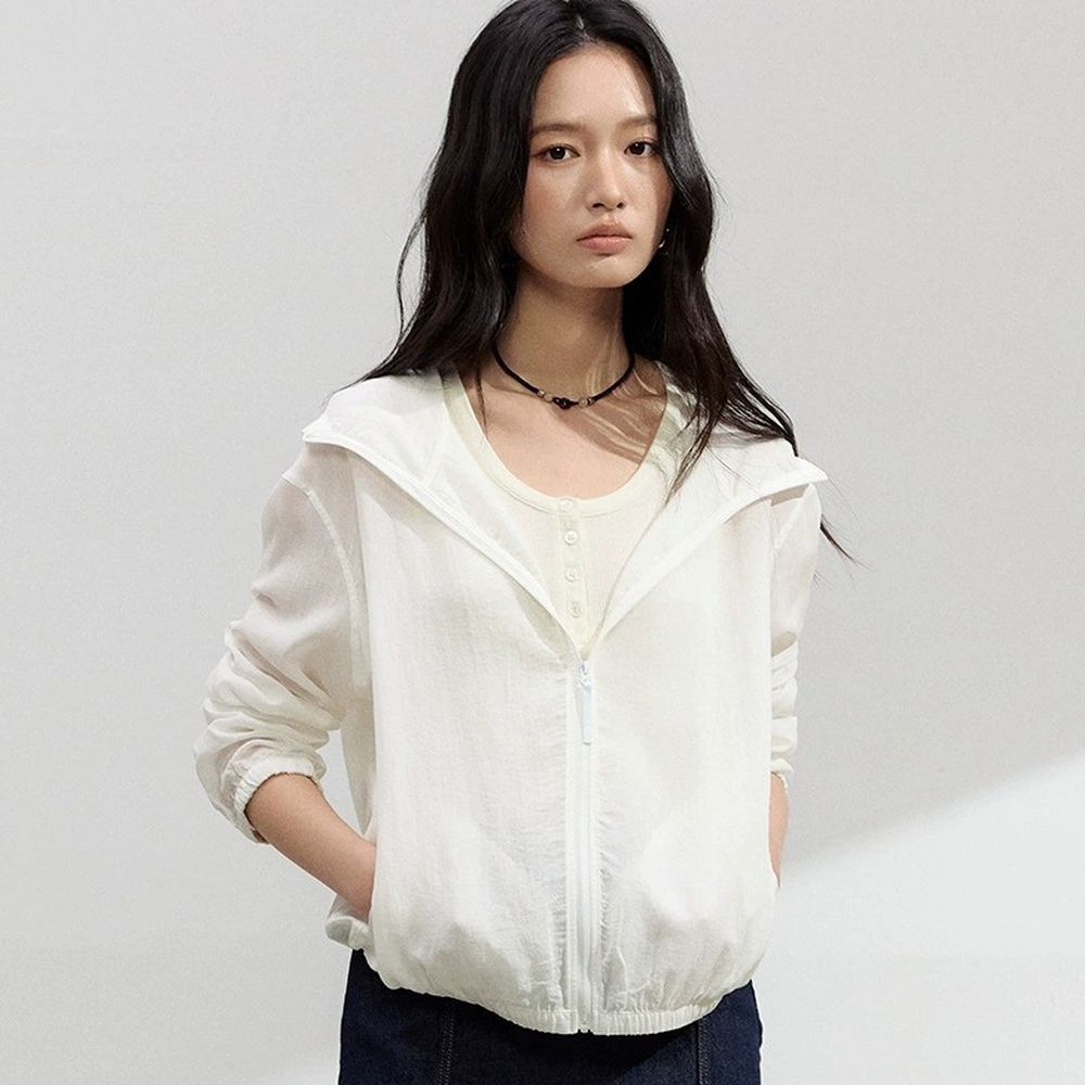 極簡慵懶天絲亞麻輕盈呼吸連帽外套-白