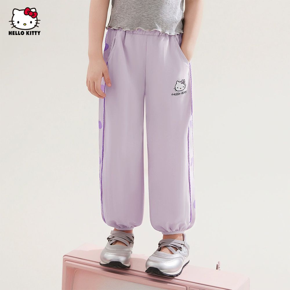 撞色愛心涼感防蚊褲-卡通人物Hello Kitty-紫色
