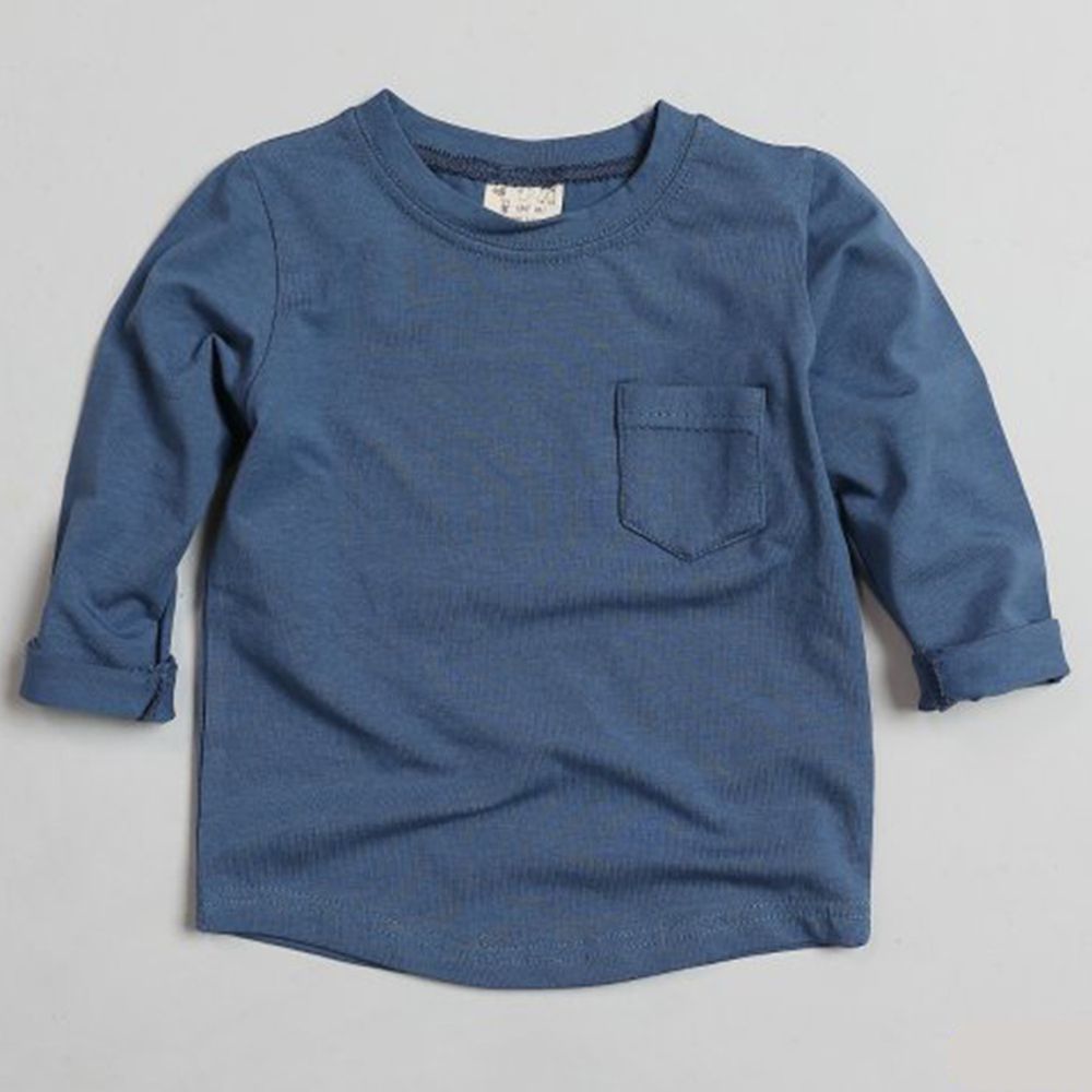 韓國製 - 小口袋莫代爾混紡上衣-藍