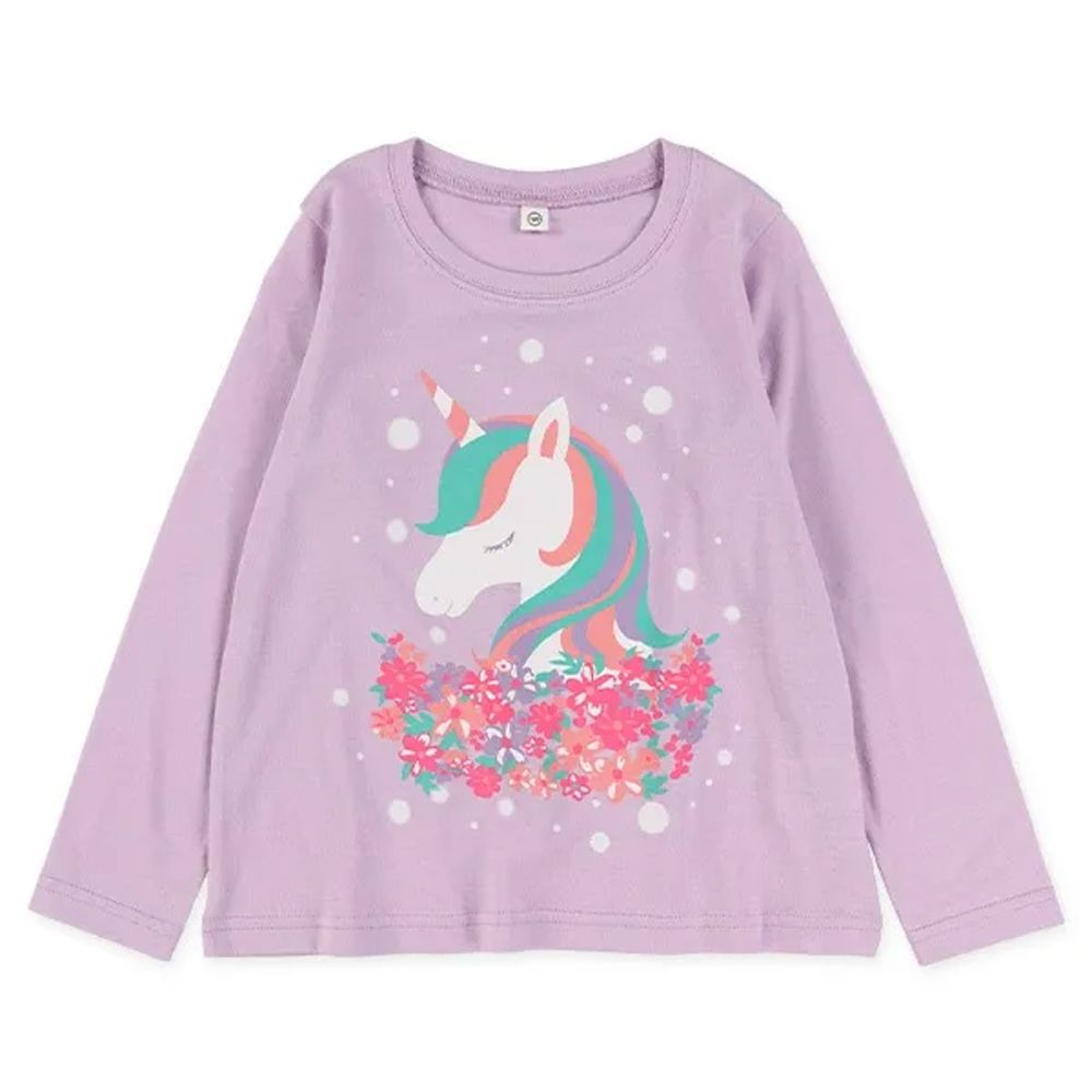純棉浪漫獨角獸印花長袖上衣-紫