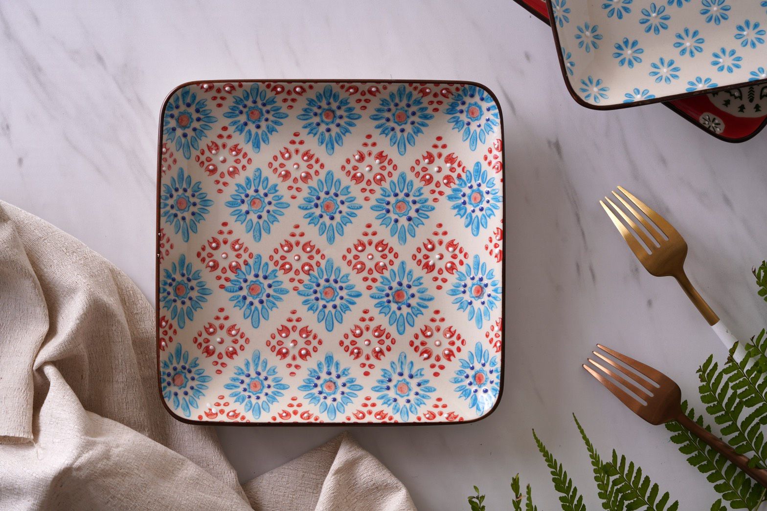 法國 Chehoma - 點繪圖騰-四方盤 (長度18.5cmx寬度18.5cm)-4入