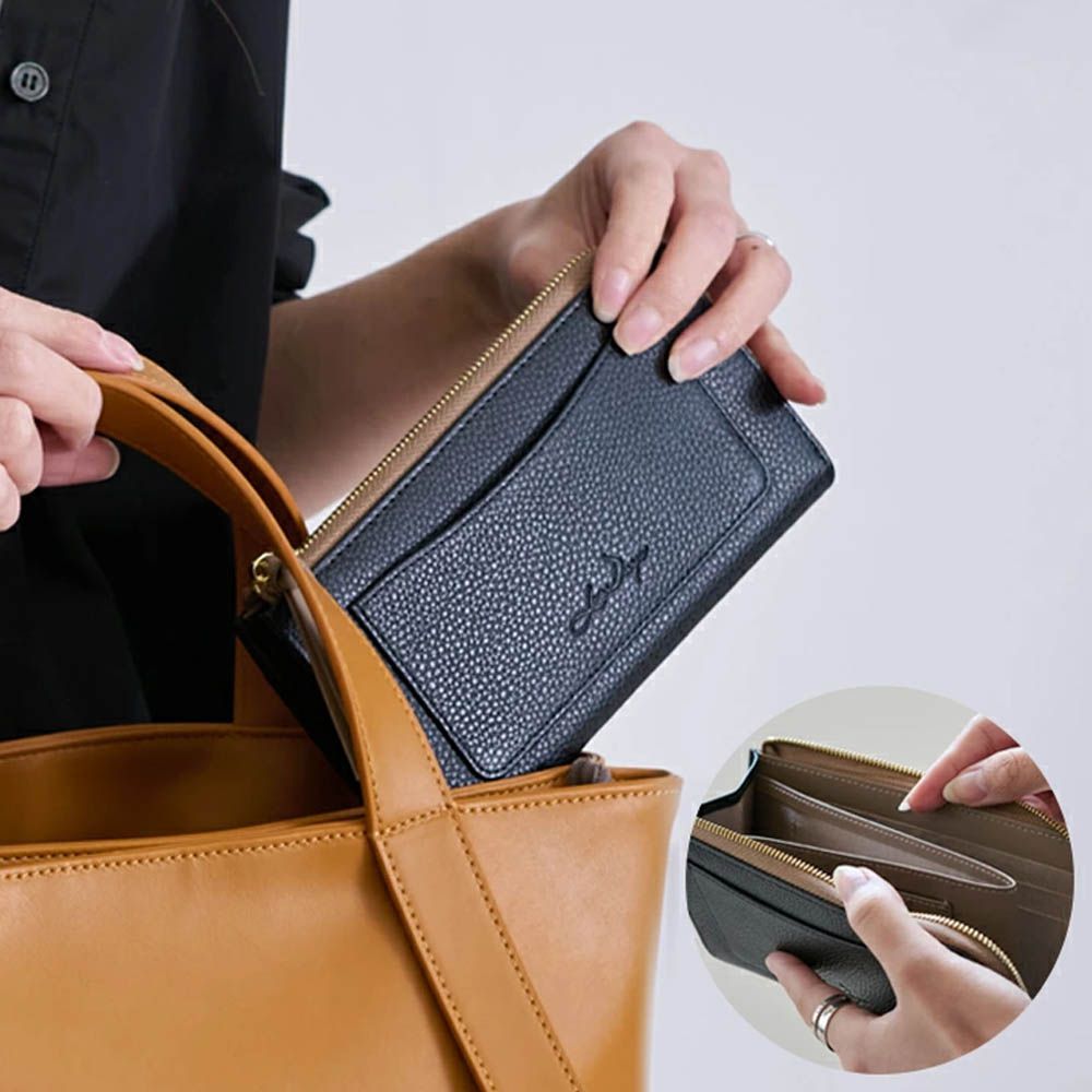 極輕巧-3cm薄型雅緻真皮長夾-黑x棕 (17.3x9.2cm)