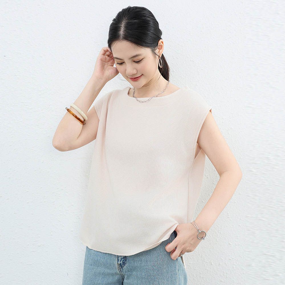 休閒百搭顯瘦法式袖上衣-杏色