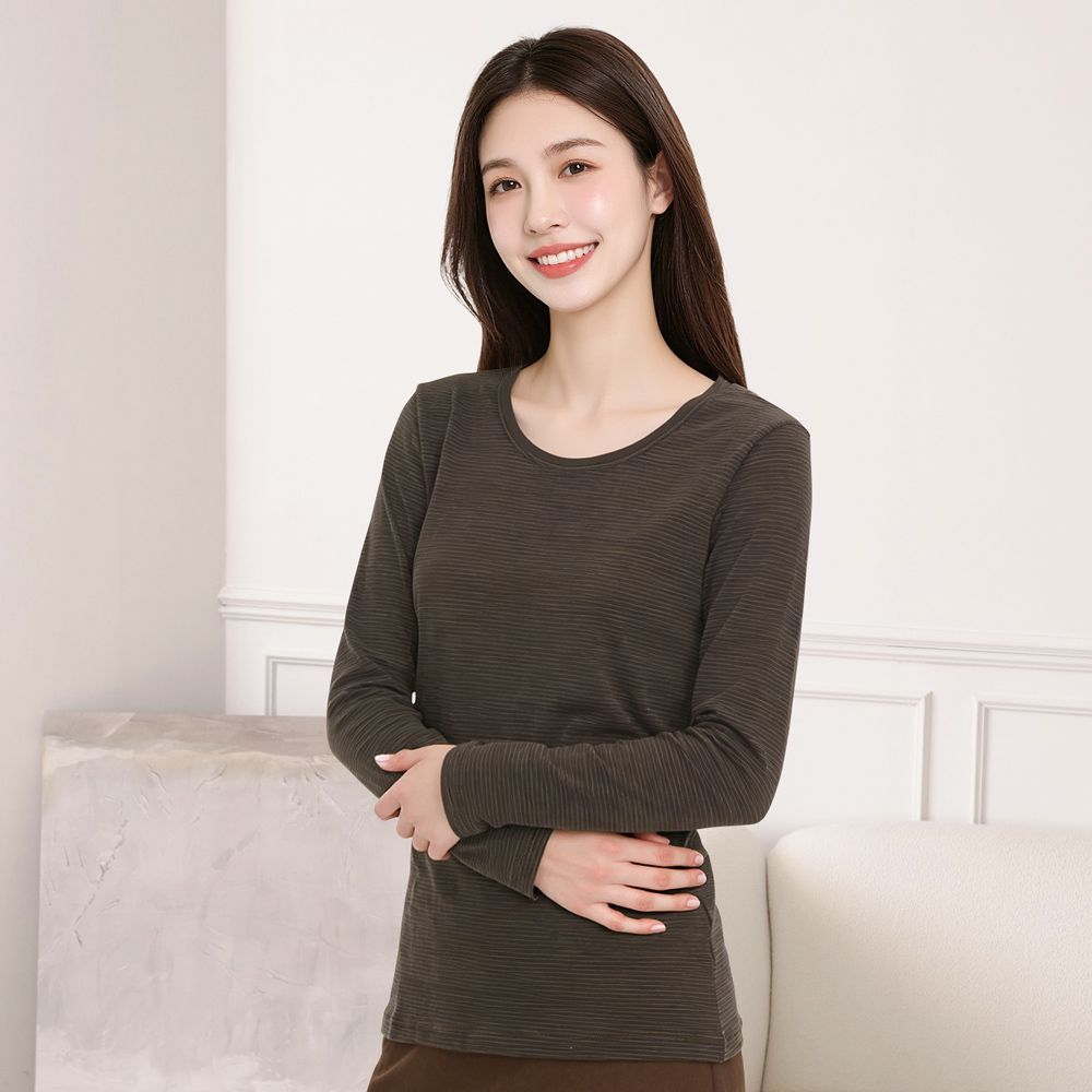 女款膠原蛋白蓄熱保暖衣-圓領-咖棕