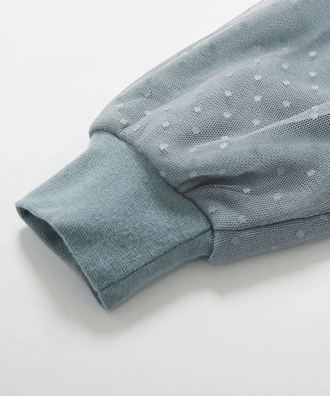 日本 devirock - 夢幻蕾絲拼接長袖上衣-藍