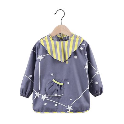 JoyNa - 2件入-兒童可拆式反穿衣防髒畫畫衣飯兜-藍流星+隨機1件 (均碼)