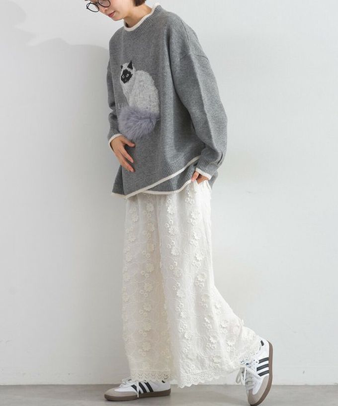 日本 Lupilien - 毛絨尾巴貓咪設計感針織長袖上衣-藍綠