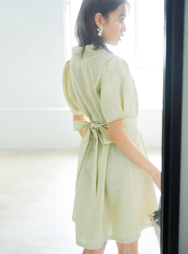 日本 GRL - 知性翻領雙排釦風衣綁帶洋裝-氣質米