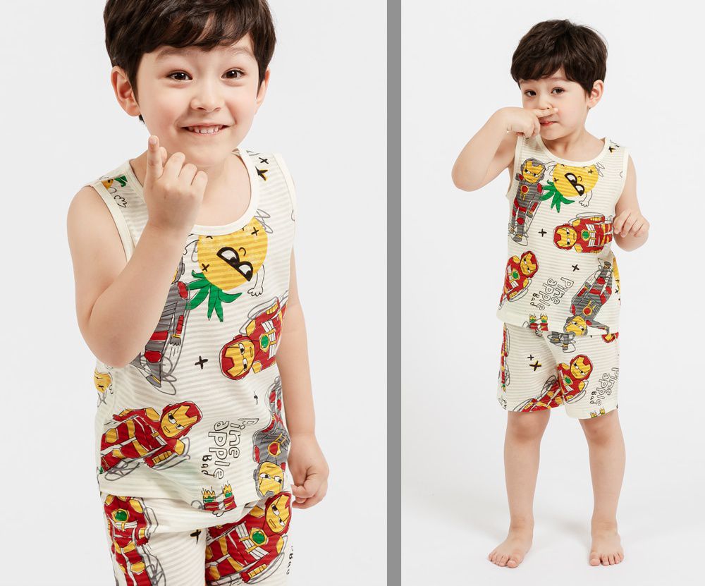 韓國 Mellisse - 韓製輕薄透氣無袖家居服(無螢光棉)-鋼鐵人與帥鳳梨