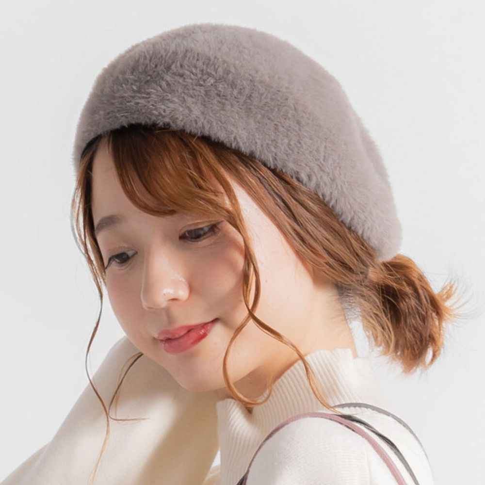 日本 jou jou lier - 長柔毛貝蕾帽-04 灰 (頭圍58cm)