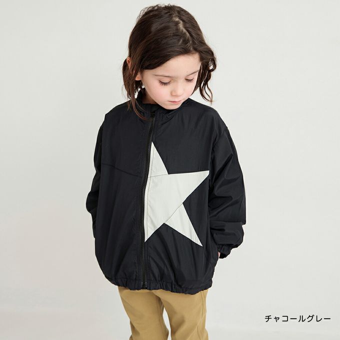 日本 BRANSHES - 潑水加工 率性星星尼龍風衣外套-炭灰