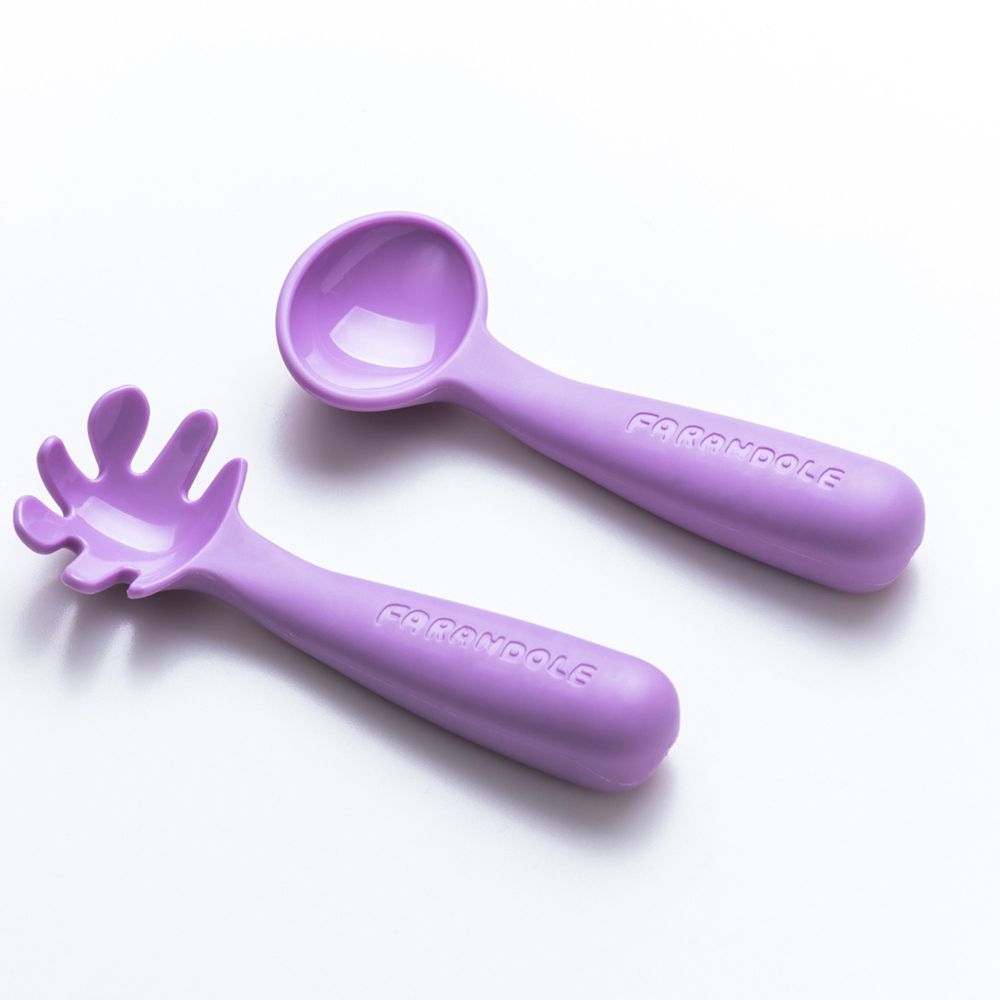 FARANDOLE 法紅荳 - 小麵撈 & 小湯匙聰明學習餐具組-紫色