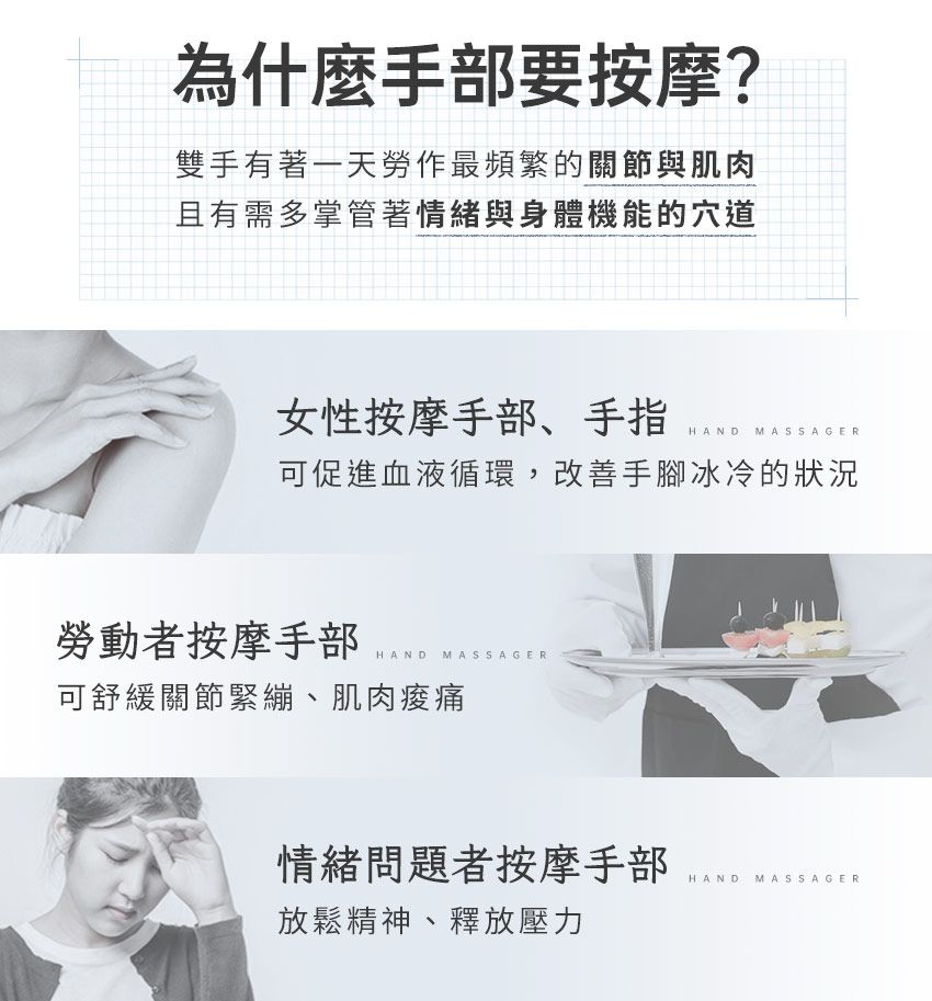 3ZeBra - 溫揉指｜氣壓溫感手部按摩機-白色-750g