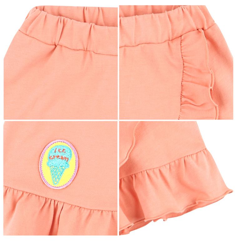 韓國 HEJMINI - 斜邊荷葉褲裙-蜜桃橘