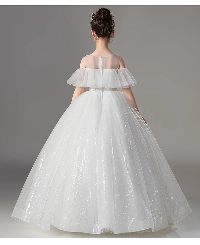 love, charlotte - 雪白立體繡花亮片氣質演奏會花童落肩禮服-白色