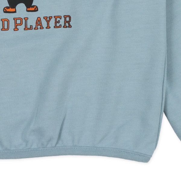 日本西松屋 - 裏毛圓領印花長袖上衣-酷帥小熊-卡其