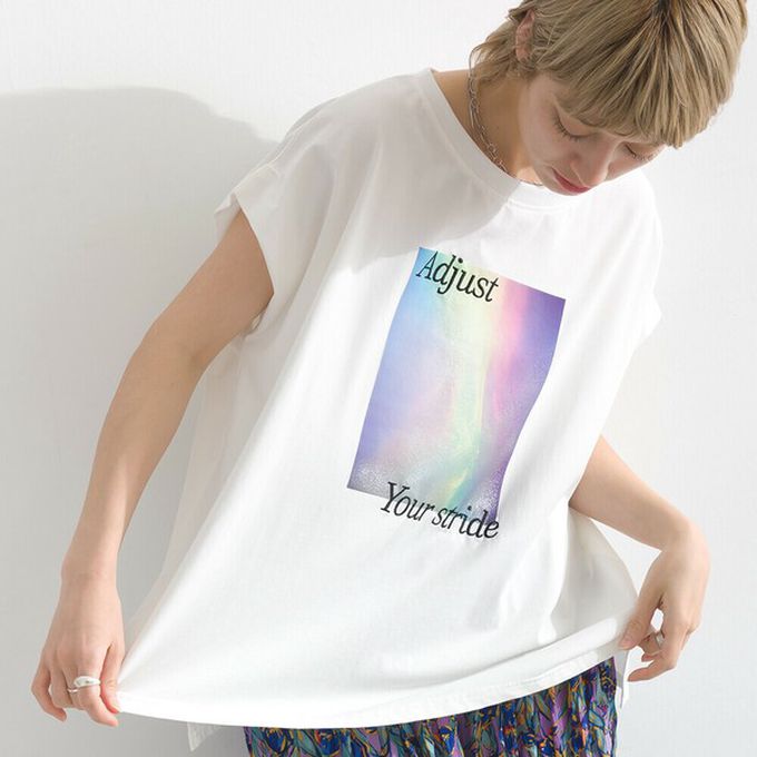 日本 le colis - 接觸冷感 光暈印花法式袖T恤-黑