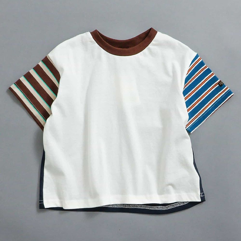 純棉百搭定番短袖上衣-撞色袖-白x條紋