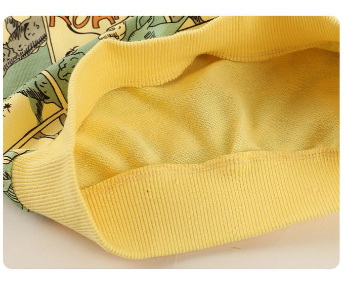 童趣圓領長袖上衣-漫畫恐龍-黃色