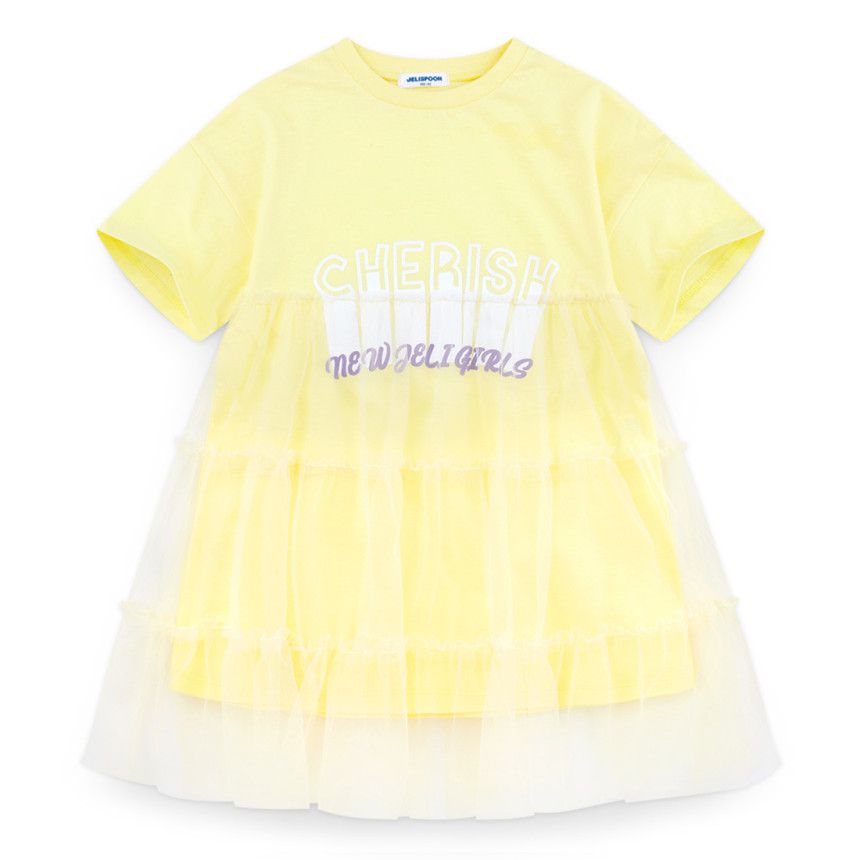 韓國 Jelispoon - 拼接網紗洋裝-淺紫