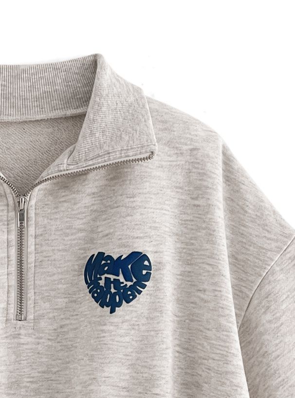 日本 GRL - 英文立體印花翻領短T-燕麥灰 (F)