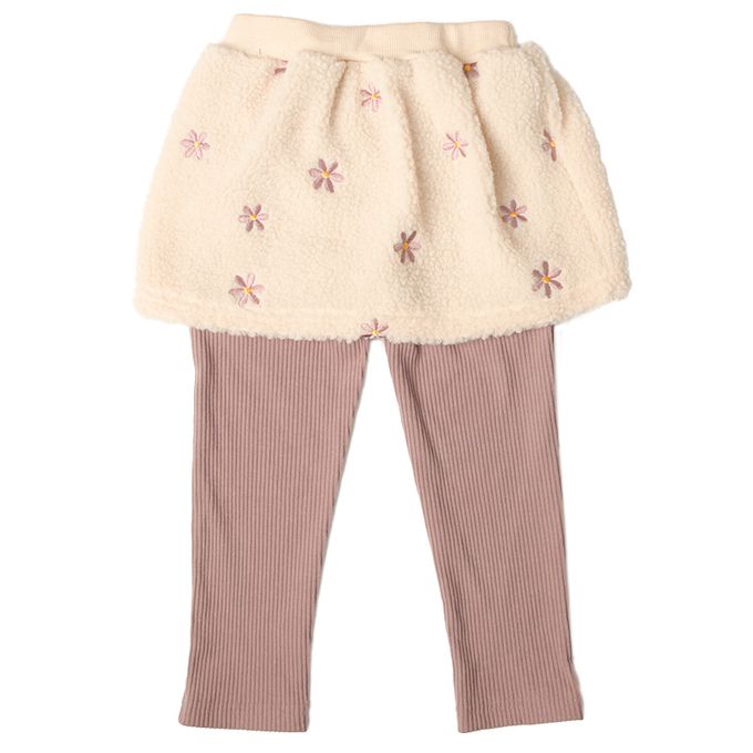 akachan honpo - 10分裙褲-刷毛 刺繡-淺卡其色