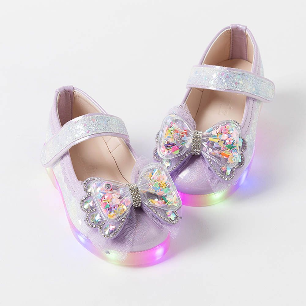 (LED)甜心花片蝴蝶結晶彩公主鞋-紫