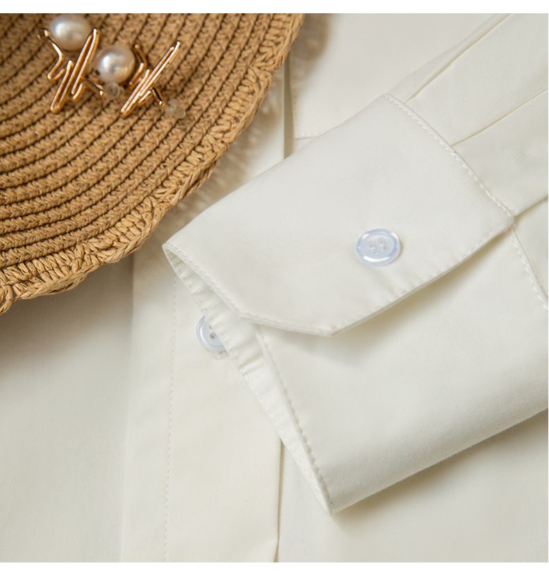 時尚寬鬆貼口袋長袖襯衫-白色
