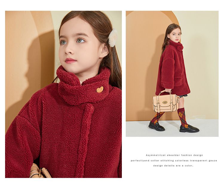 喜氣羊羔毛大衣-金屬愛心扣-粉色