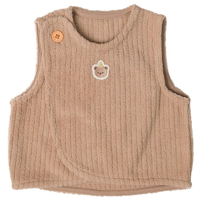 akachan honpo - 蓬鬆刷毛背心-咖啡色 (50~70cm)