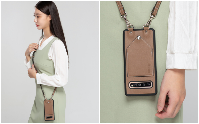 韓國 ARDERE - 卡夾式手工牛皮時尚手機殼(附背繩)-薰衣紫