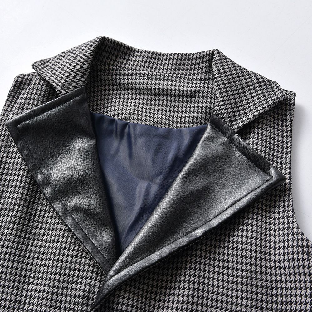 小紳士皮革馬甲吊帶套裝-無背帶款-黑色-領結顏色隨機