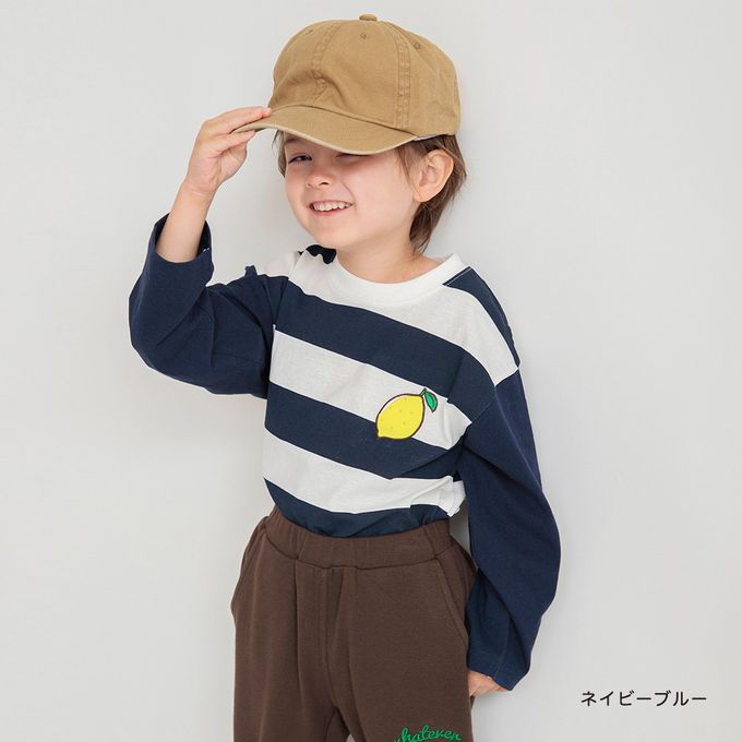 日本 BRANSHES - 休閒粗橫條落肩長袖上衣-檸檬-灰