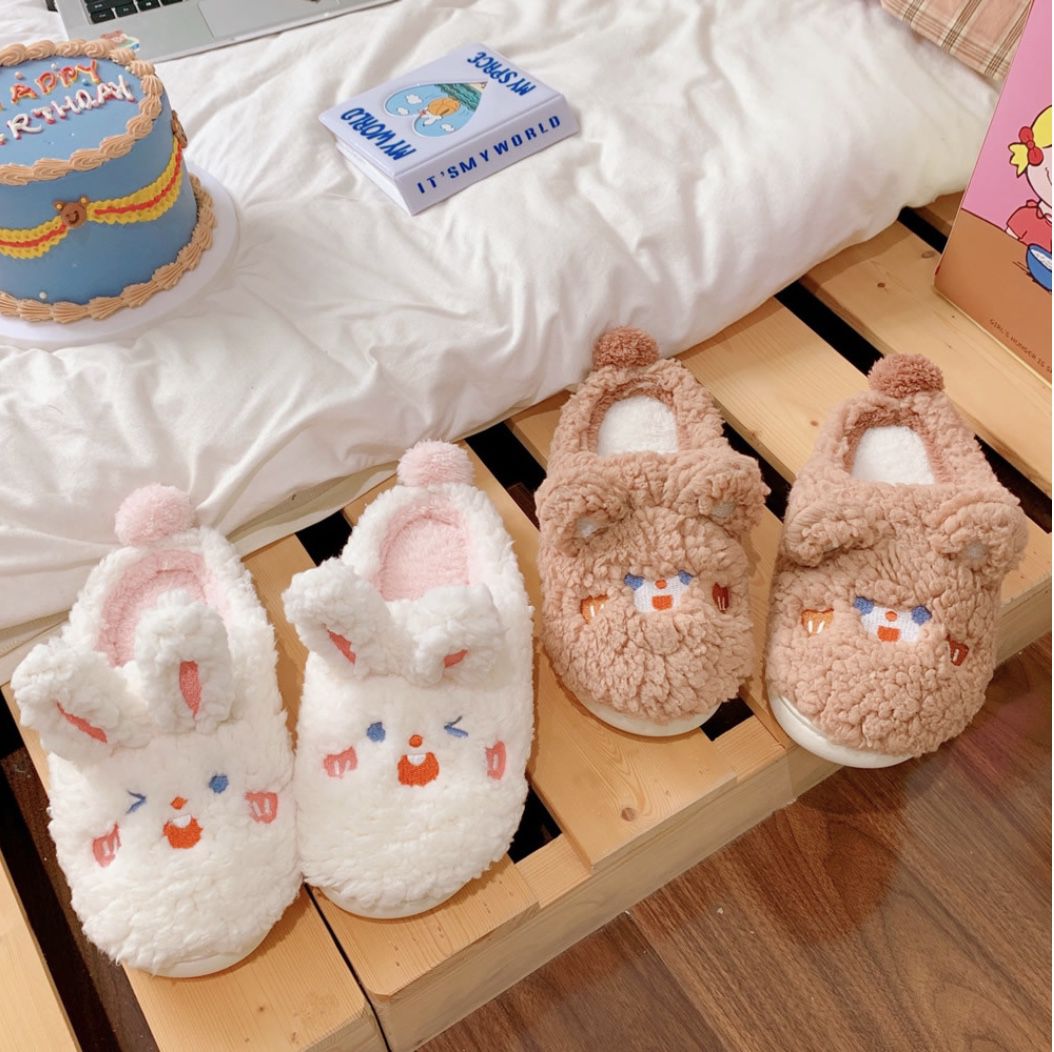 棉花絨卡通小白兔保暖室內拖鞋-成人室內拖鞋-白色 (40-41)-版型偏小(適合24~25cm腳長)