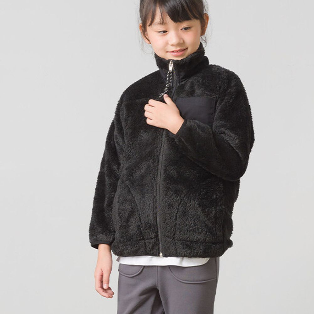 日本 OMNES - (兒童)毛絨絨拼接立領保暖外套-黑