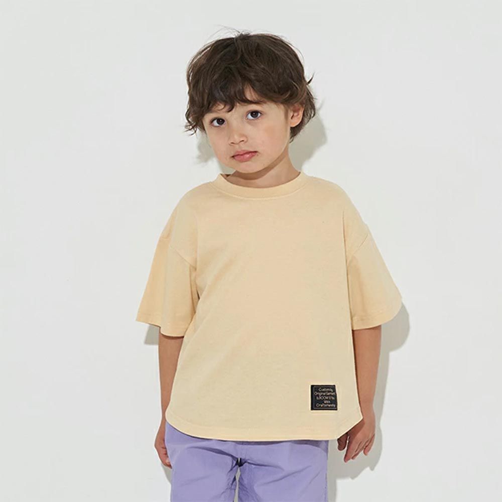 日本 b-ROOM - 純棉柔軟定番素色短袖上衣-淺黃