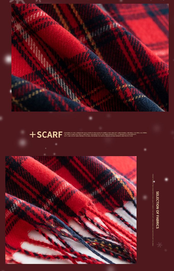 Love, Charlotte - 聖誕新年百搭紅色仿羊絨圍巾披肩-蘇格蘭紅黑格 (均碼 (70x190cm))