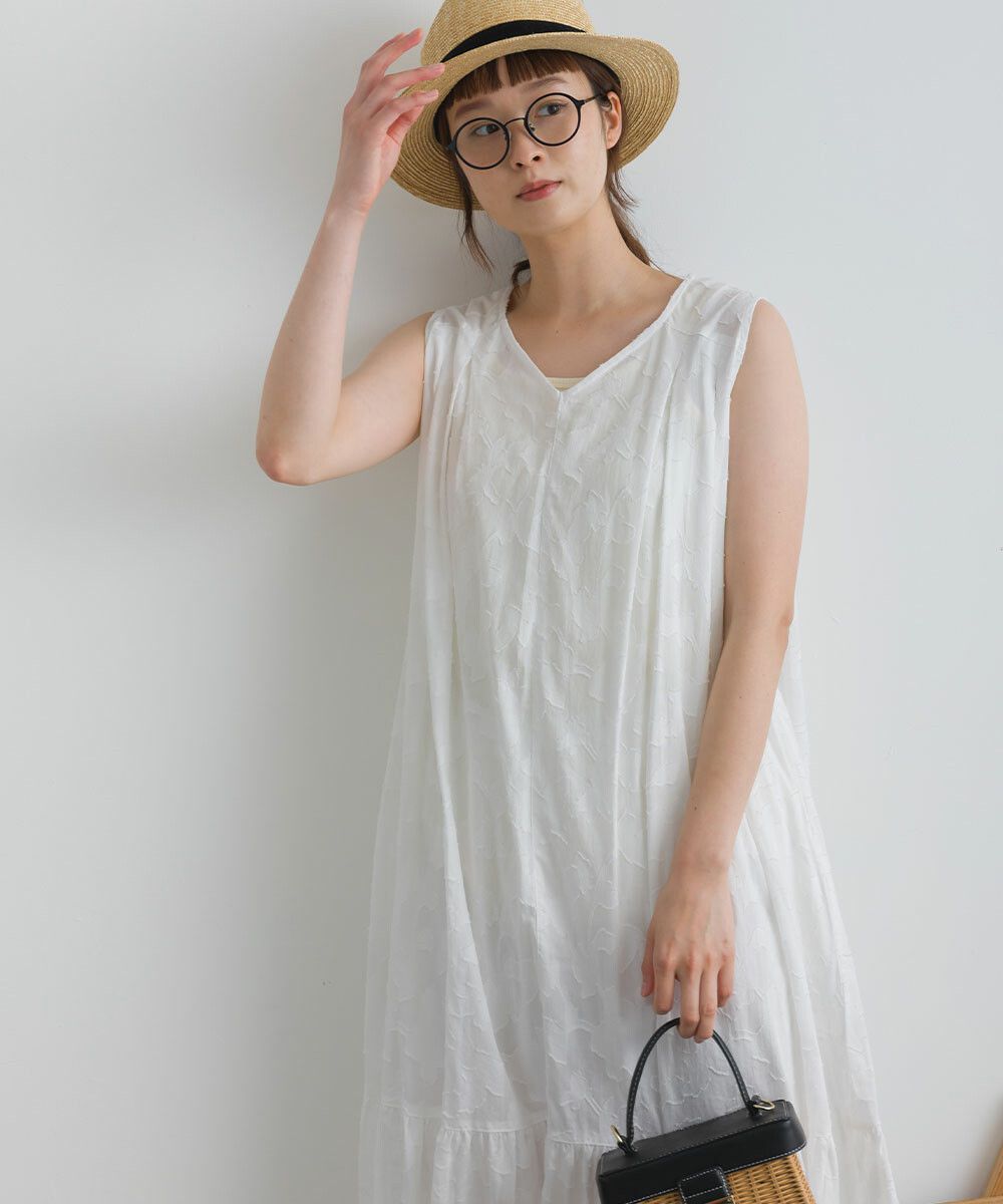 日本女裝代購 - 純棉緹花柔軟無袖洋裝-芥末黃