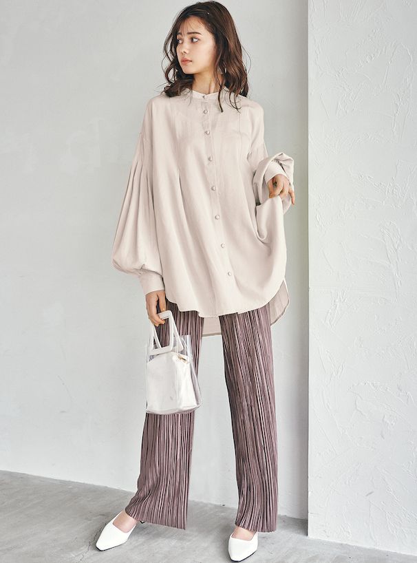 日本 GRL - 飄逸柔軟澎澎袖長版襯衫-奶油黃 (F)