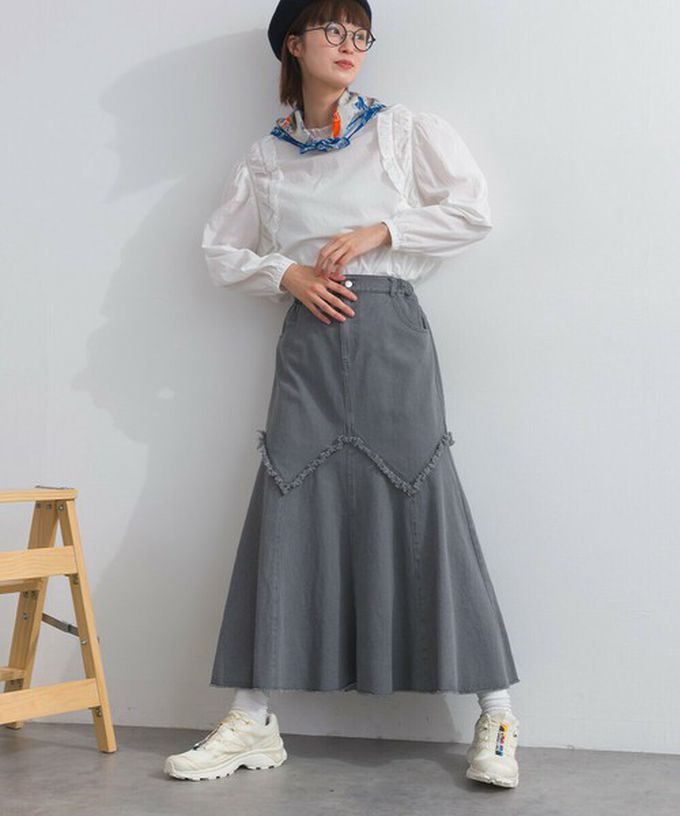 日本 Lupilien - 10oz修身V型魚尾丹寧長裙-海軍藍