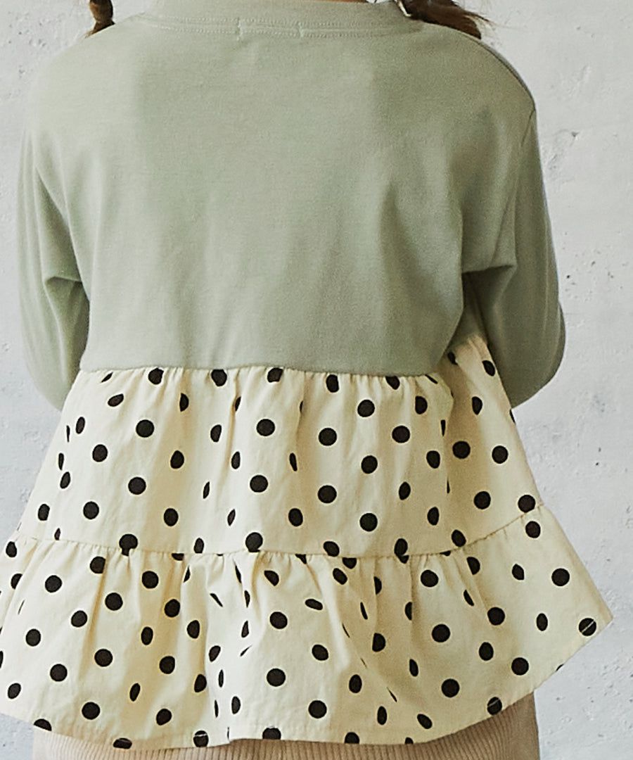 日本 PAIRMANON - 蛋糕層次拼接薄長袖上衣-春櫻燦爛-粉