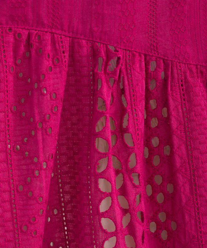 日本 Lupilien - 100%印度棉 柔美緹花長版短袖上衣-炭灰