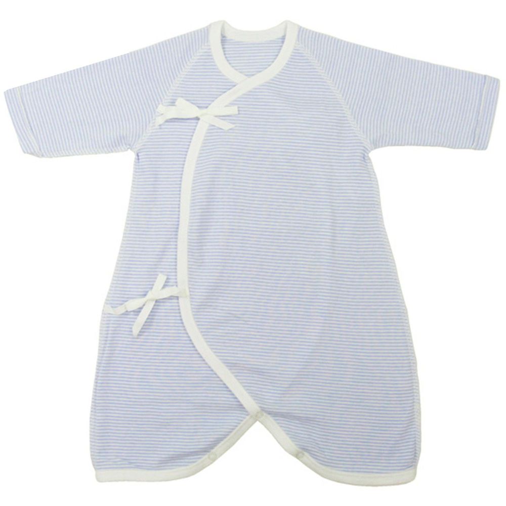 akachan honpo - 新生兒長袖針織橫紋蝴蝶裝-淡藍色 (50～60)