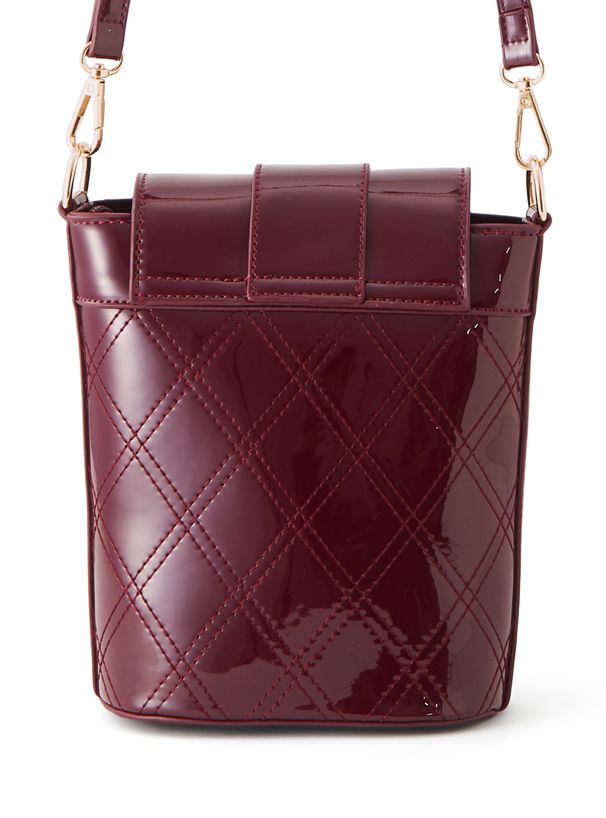 日本 GRL - 琺瑯菱形格紋手機包/側背包-勃艮第酒紅 (F)