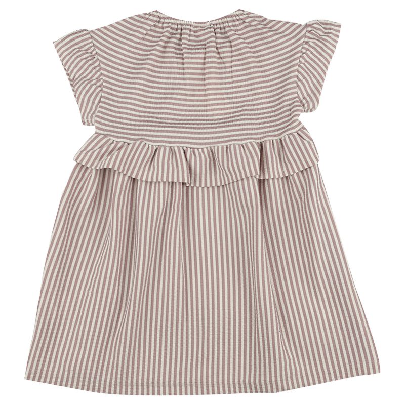 akachan honpo - 短袖洋裝 楊柳布-直條紋-粉紅色