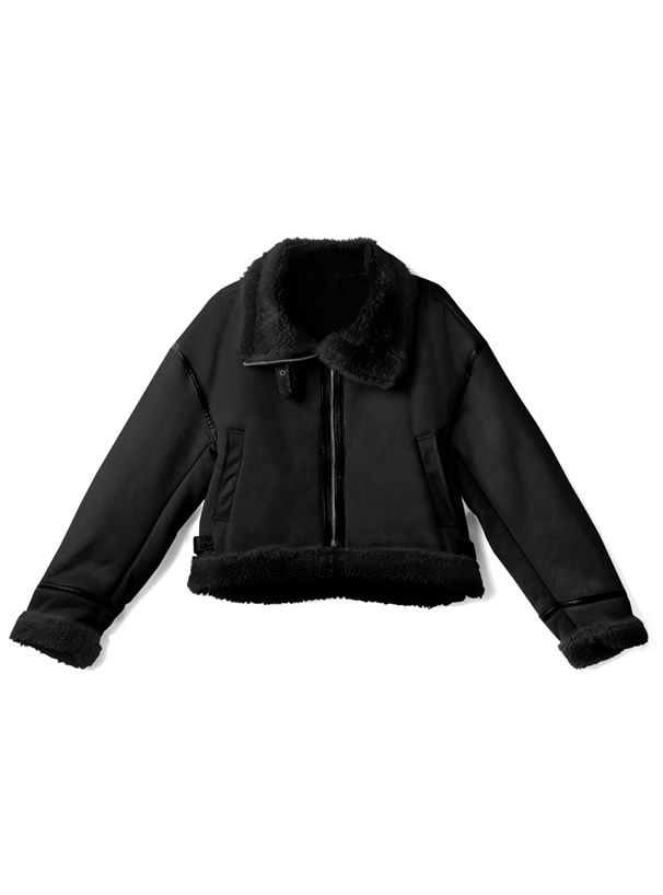 日本 GRL - 羊羔絨翻領短版騎士夾克/外套-粉紫 (F)