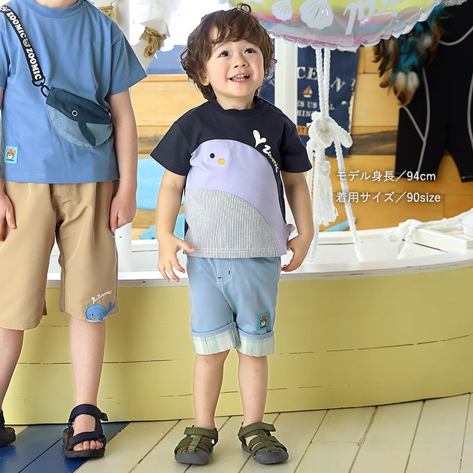 日本 ZOOLAND - 海洋印花短袖上衣-巨大鯨魚-象牙