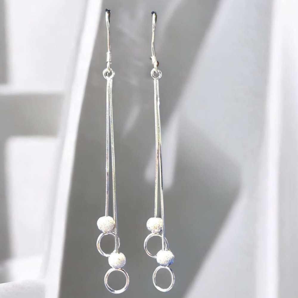 圓環吊墜流蘇垂墜式銀色耳環耳飾耳針 (F SIZE)